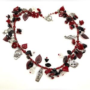 NWOT Vintage Handcrafted Art Show Glass Halloween Pewter Charm Necklace